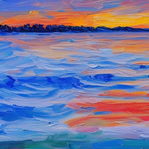 Whitecaps on a lake with whitecaps at sunset