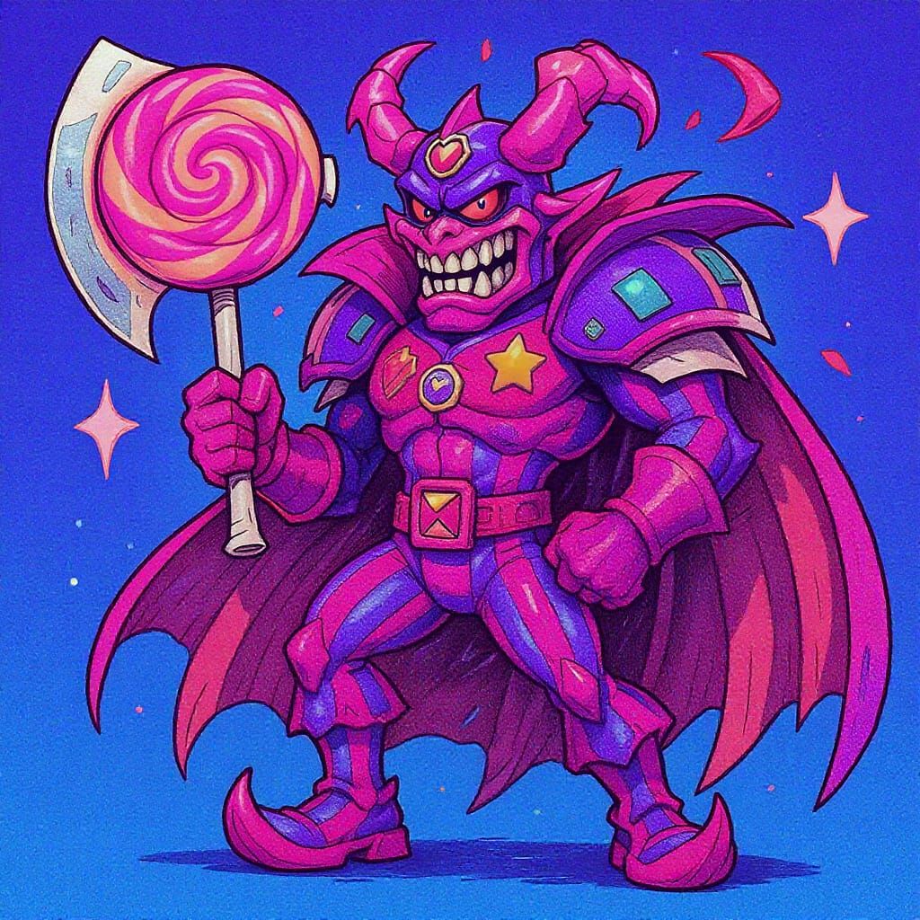 Candy Villain with Lollipop Axe in Whimsical Style
