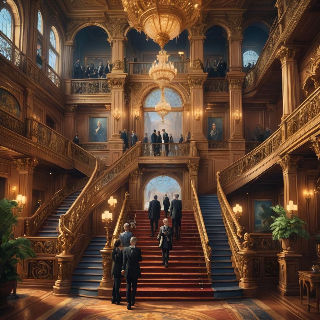 Vibrant Fantasy Staircase Scene with Oil Painting Details