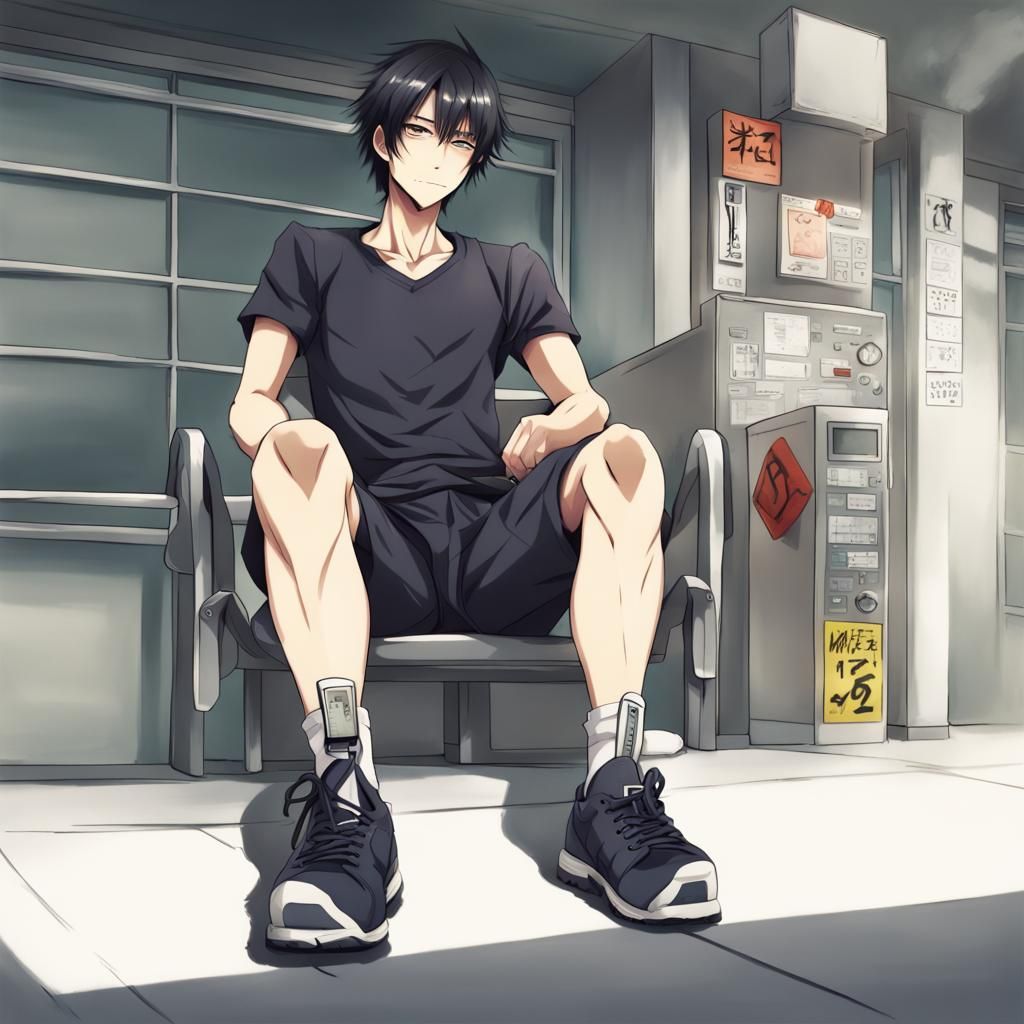 Man with Ankle Monitor in Anime Style