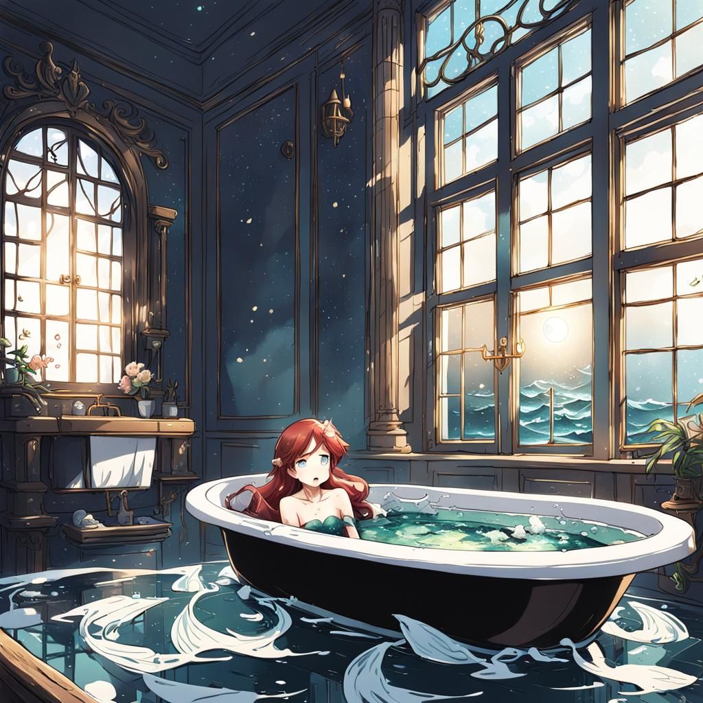 A Sorrowful Mermaid Queen Weeps in Moonlit Majesty