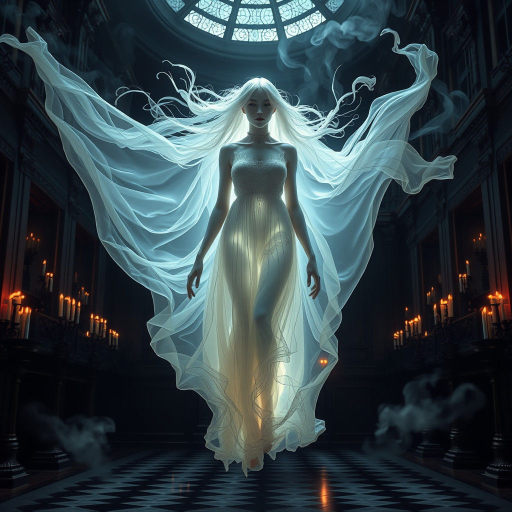Surreal Female Phantom Emanates Ethereal Glow in Cyberpunk P...