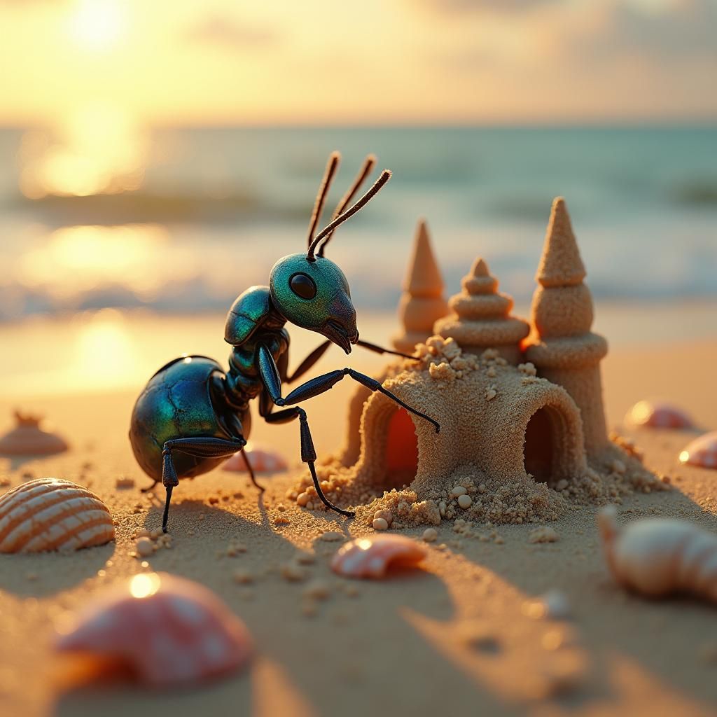 Majestic Baby Ant Crafts an Iridescent Sand Castle Masterpie...