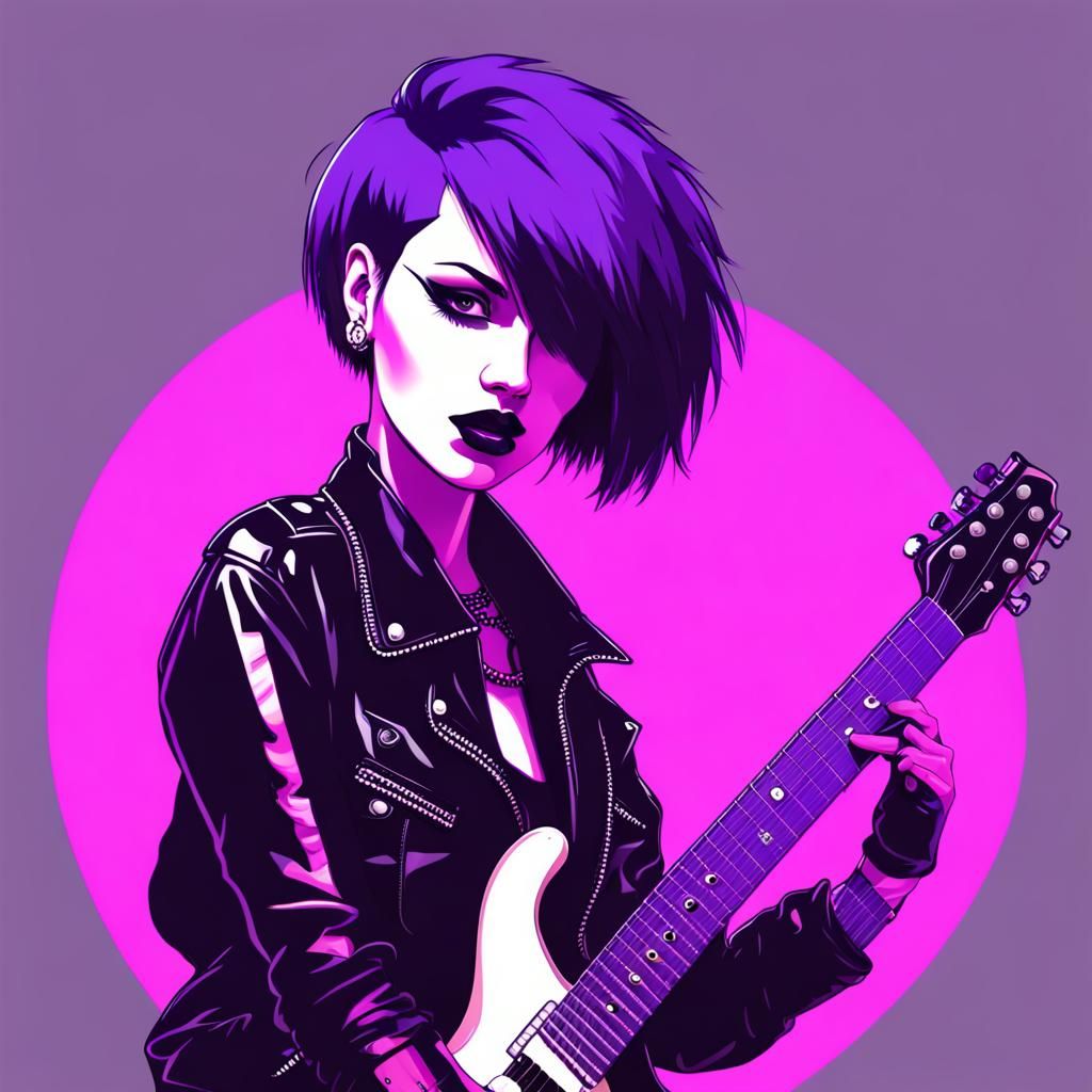 Cyberpunk Female Punk Musician in Synthwave Neon