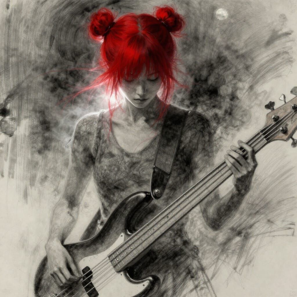 Ethereal Japanese Guitarist Charcoal Sketch