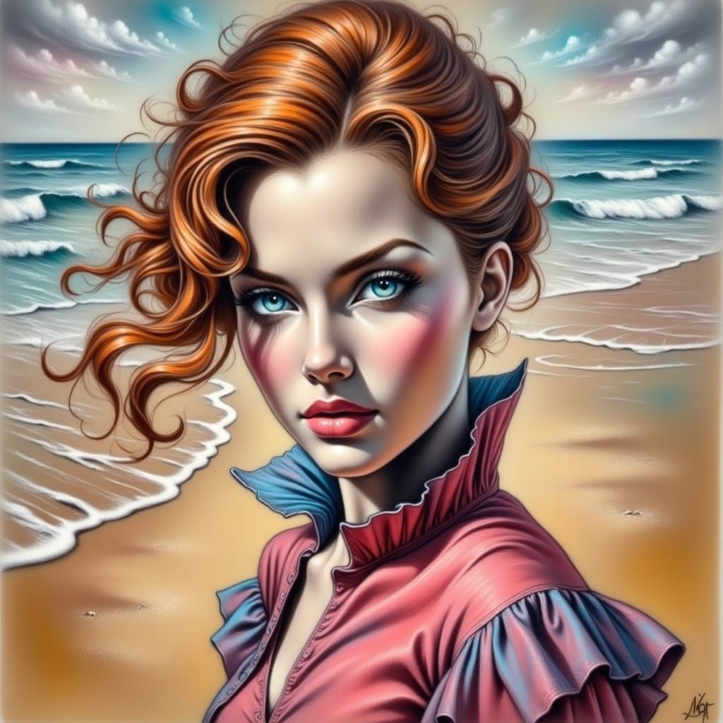 Charstel in Neo-Impressionist Beach Scene