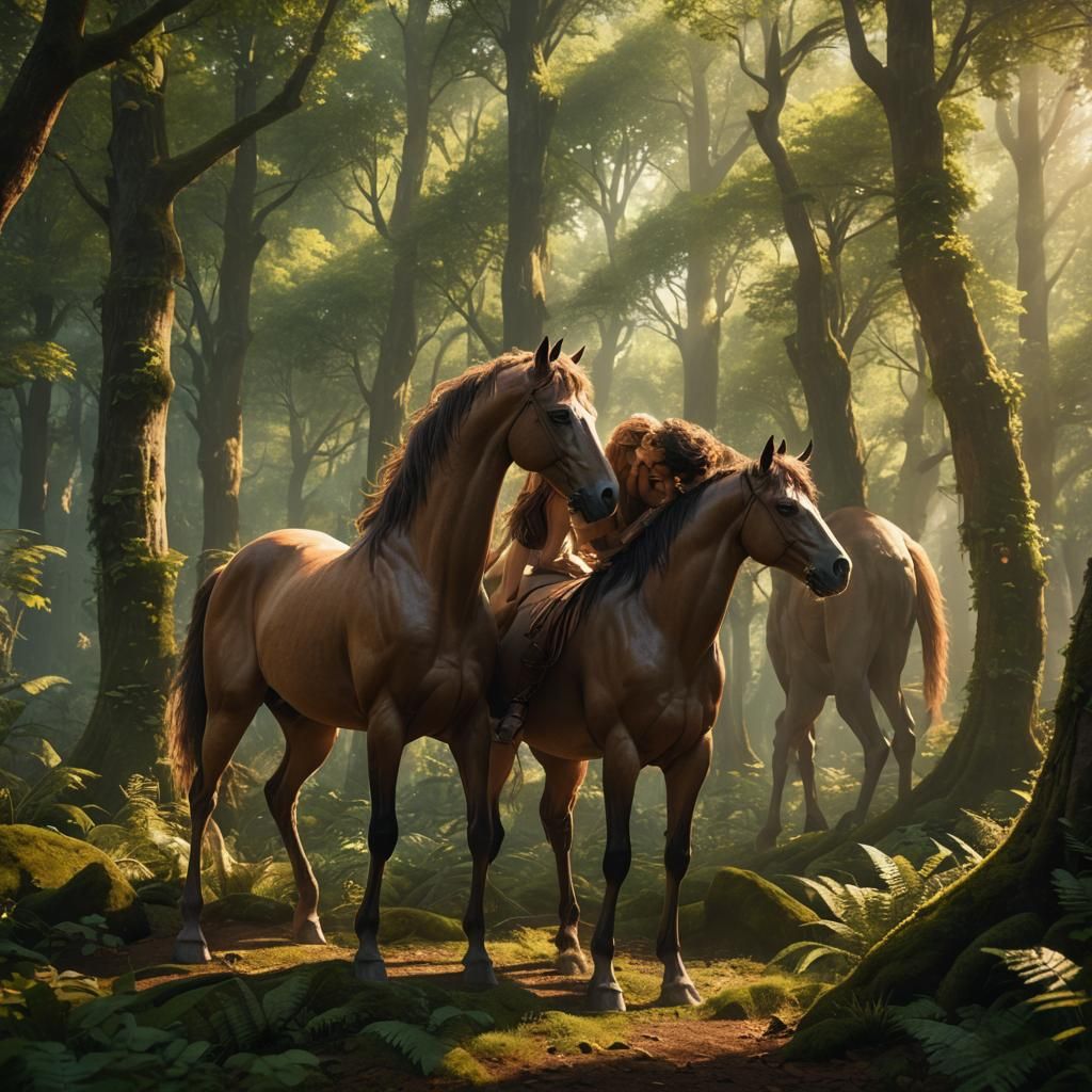 Fantastical Centaur Duet in Lush Forest