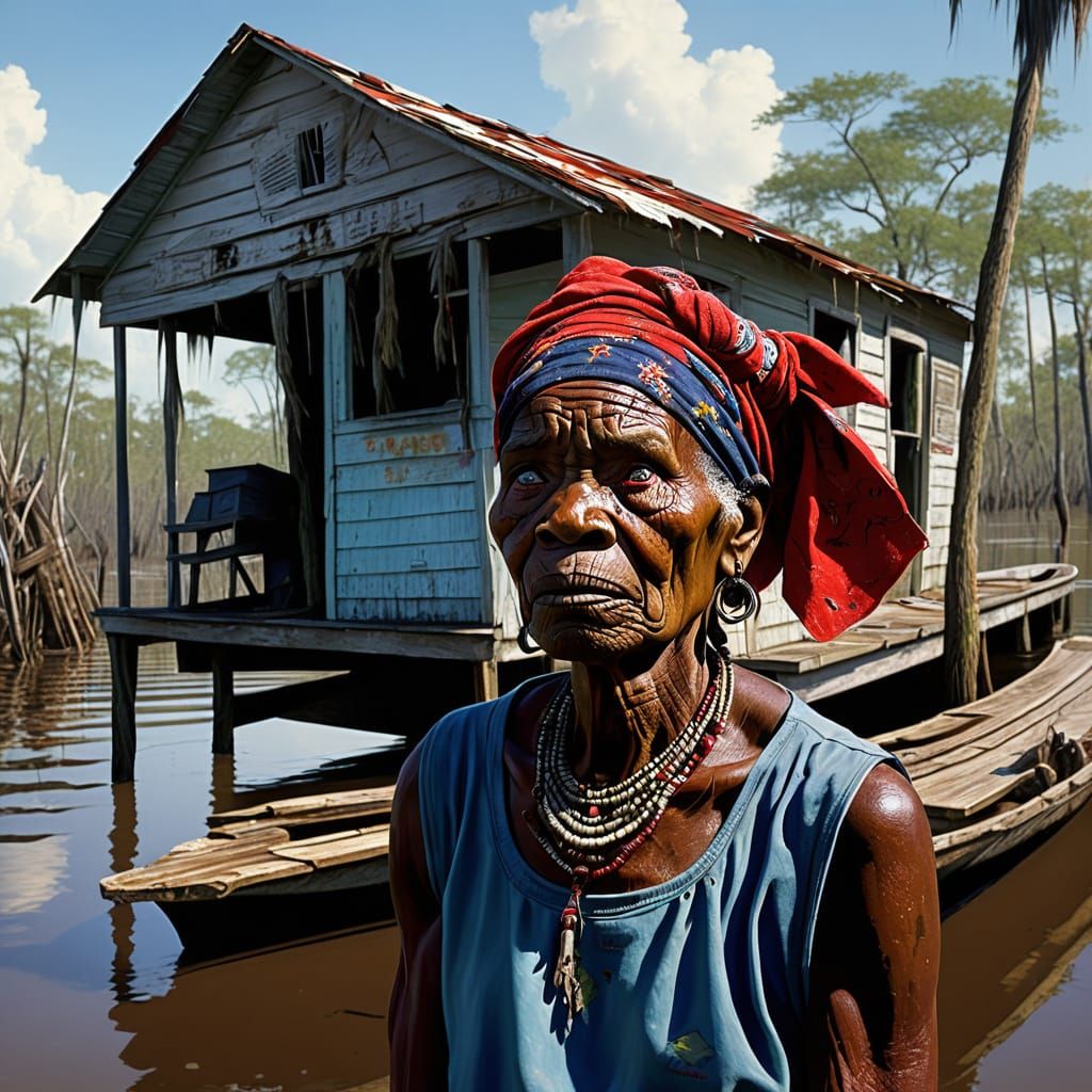 VooDoo Woman in Louisiana Bayou: Gouache Style