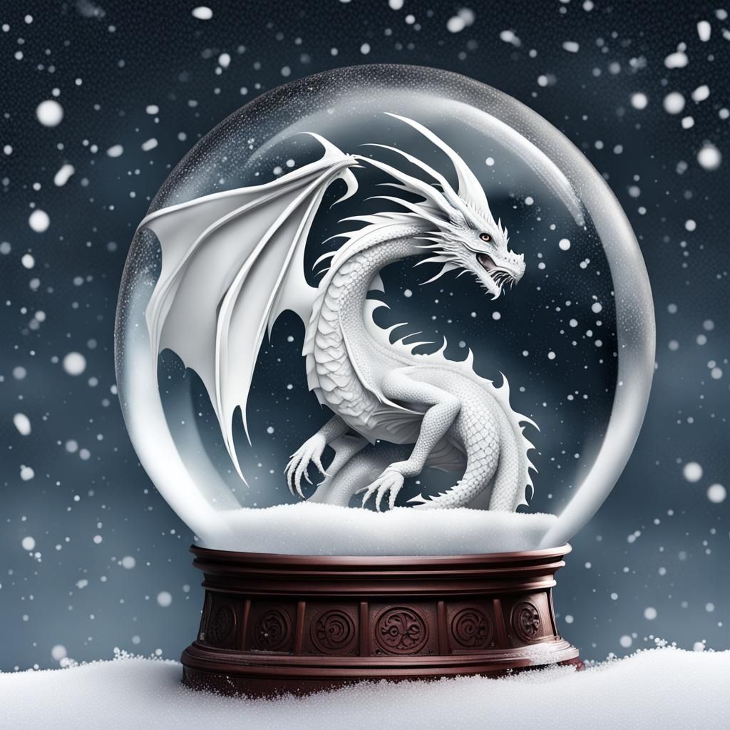 Winter Dragon in a Snow Globe Scene