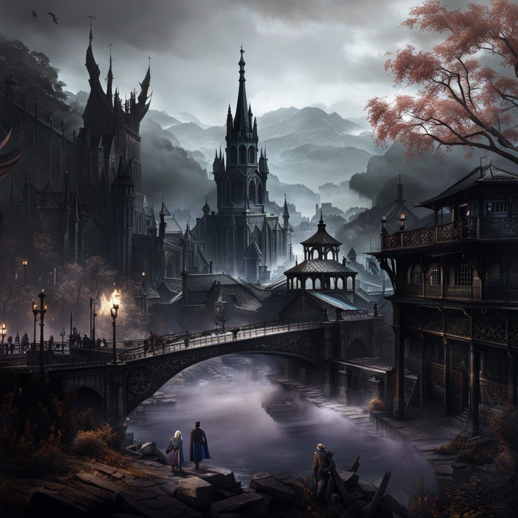 Gothic Bloodborne City in a Haunting Cel Shaded Painting