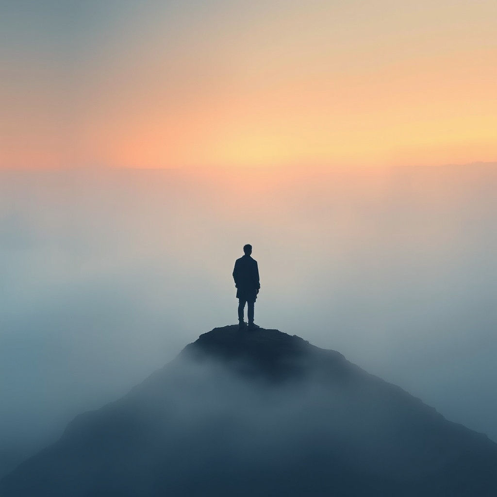 Misty Dawn Contemplation in a Cyberpunk Aesthetic