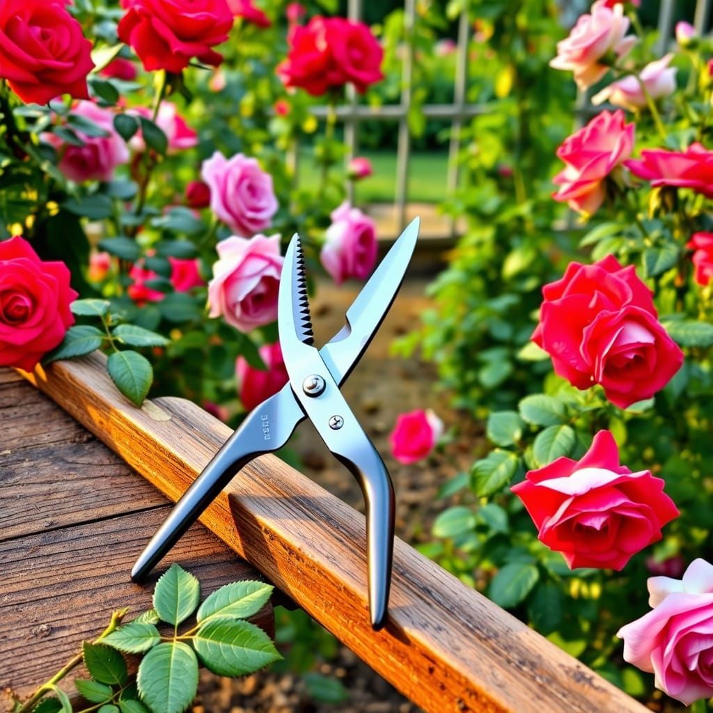 Bypass Pruners in a Vibrant Rose Garden