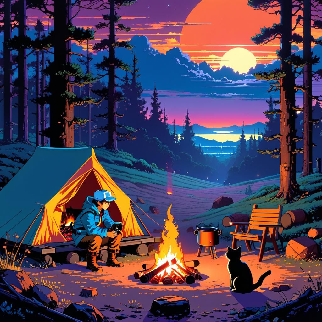 Whimsical Retro Pixel Art Cat by Campfire