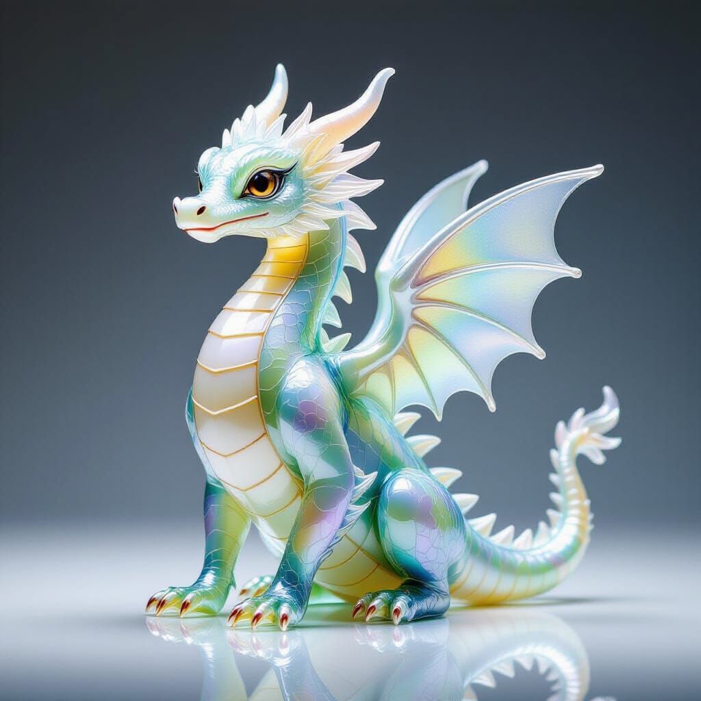 Ethereal Glass Dragon Sculpture with Rainbow Reflections