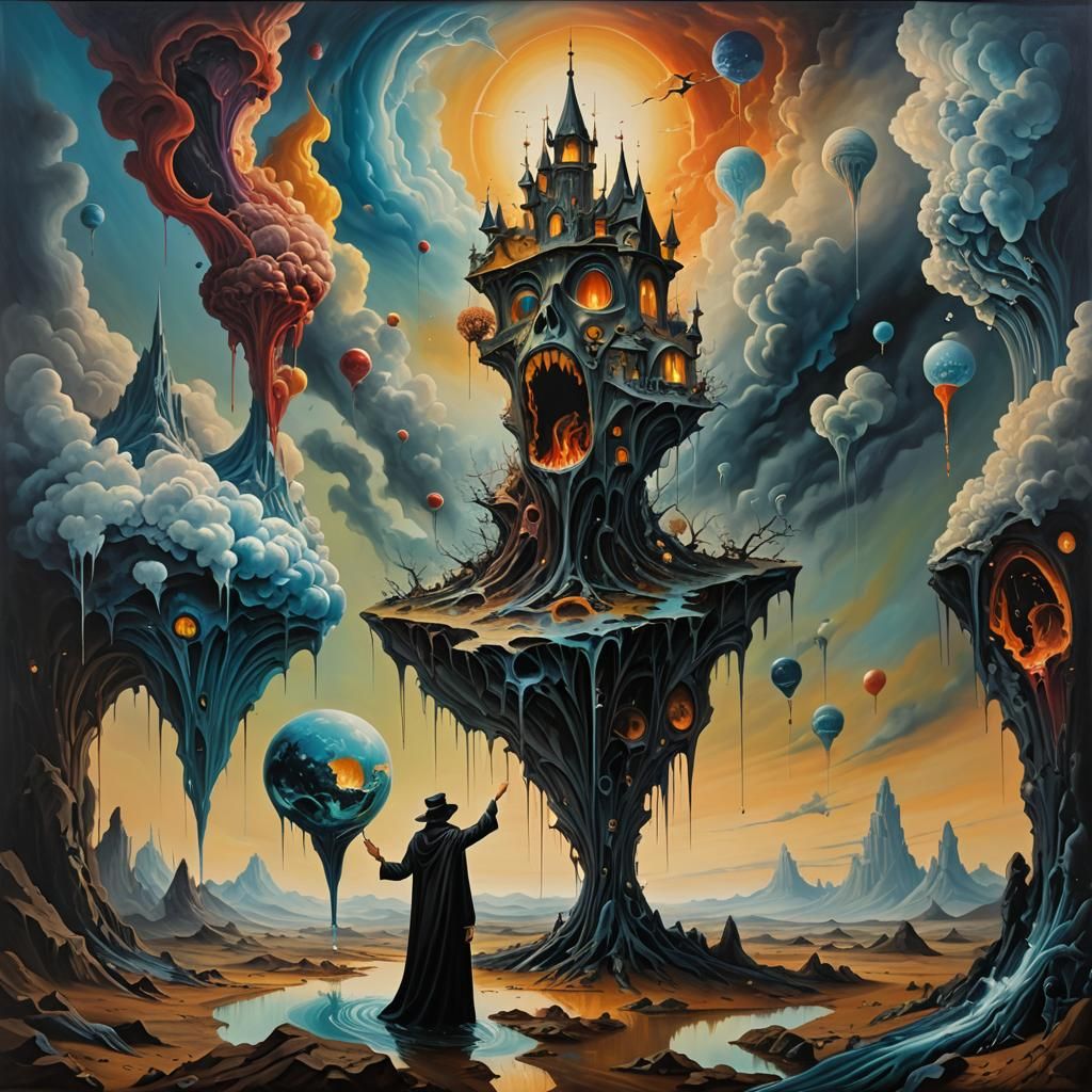 Epic Surrealist Fantasy Masterpiece in Melting Oil on Matte...