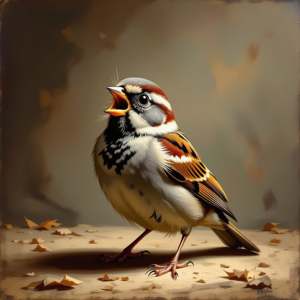 Shocked Sparrow in Dramatic Painterly Style