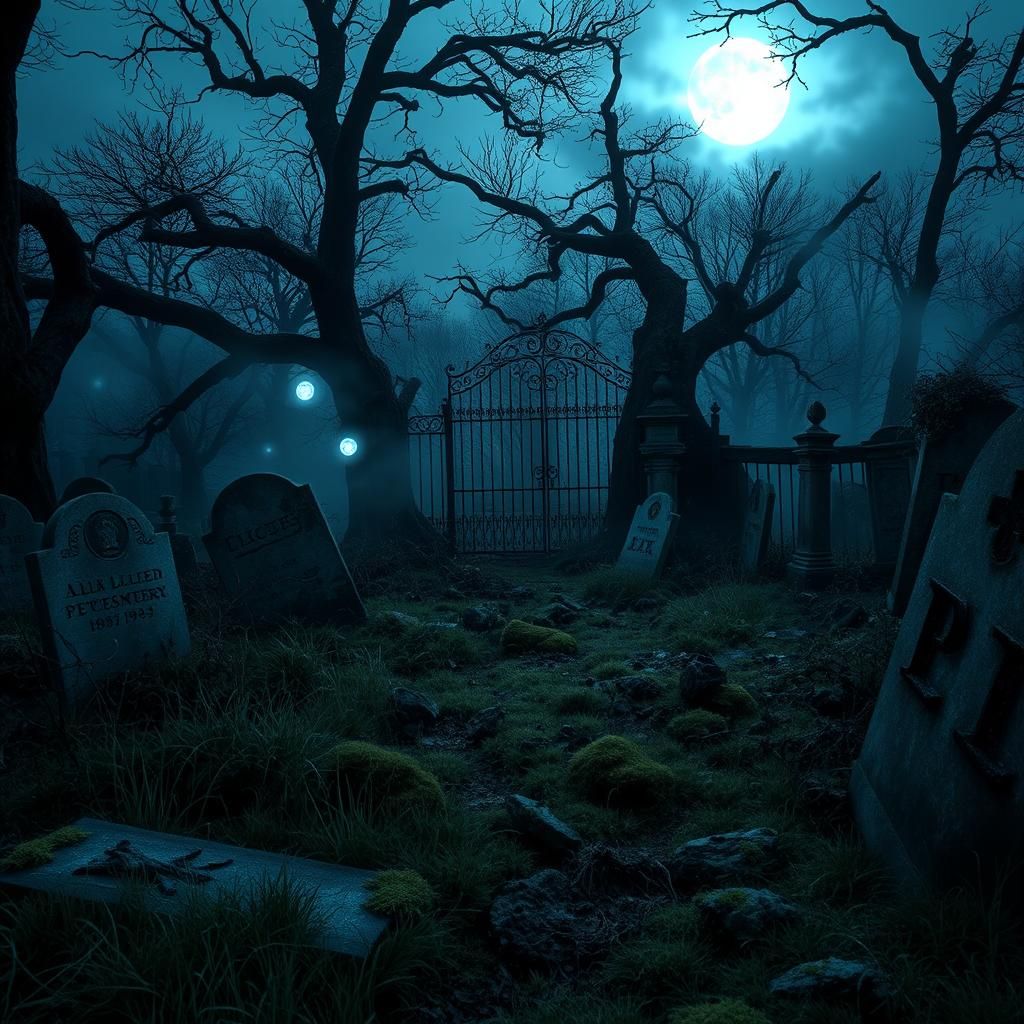 An old, abandoned pet cemetery at twilight.