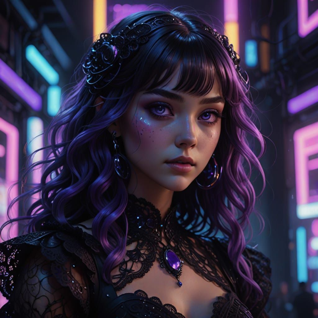 Glamorous Woman in Cyberpunk Fashion