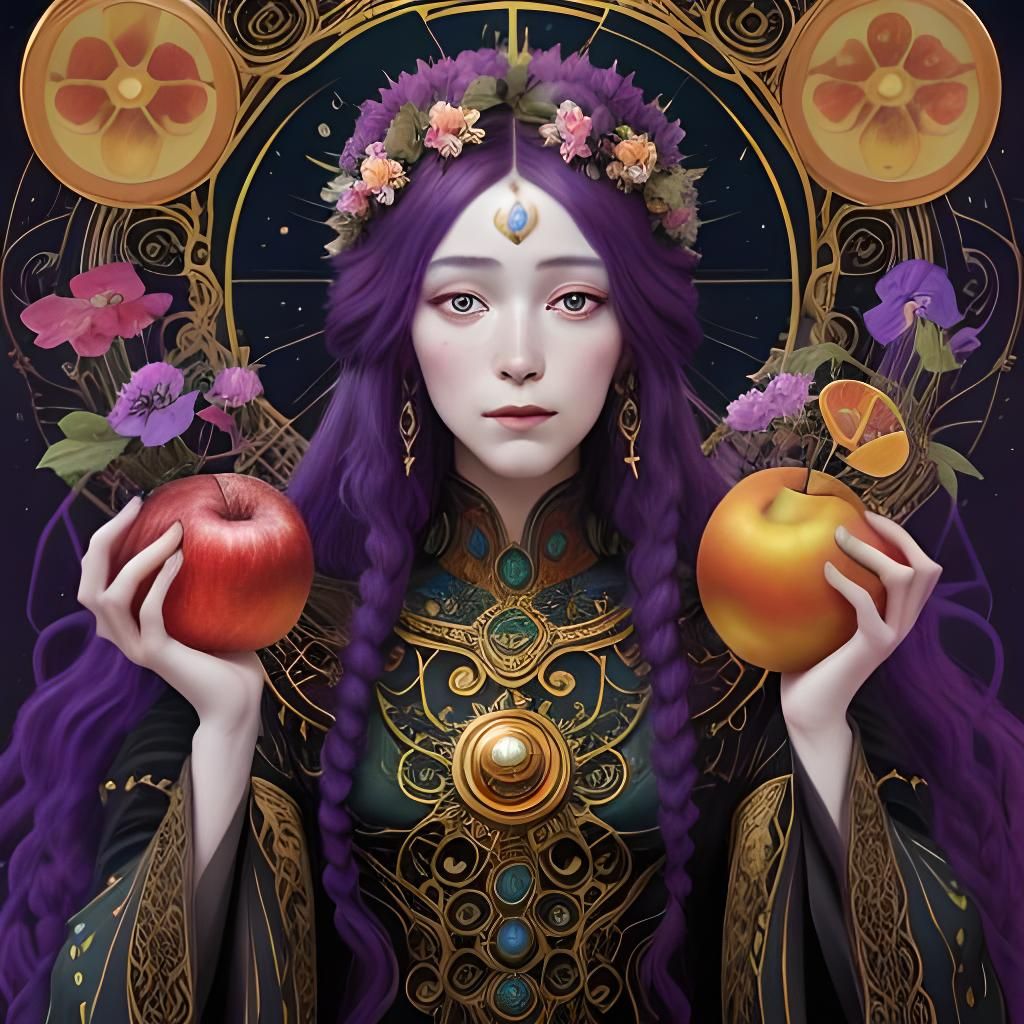 Persephone Goddess in Art Nouveau Frame with Intricate Detai...