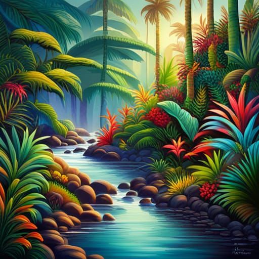 Vibrant Retro Tropical Paradise Unfolds