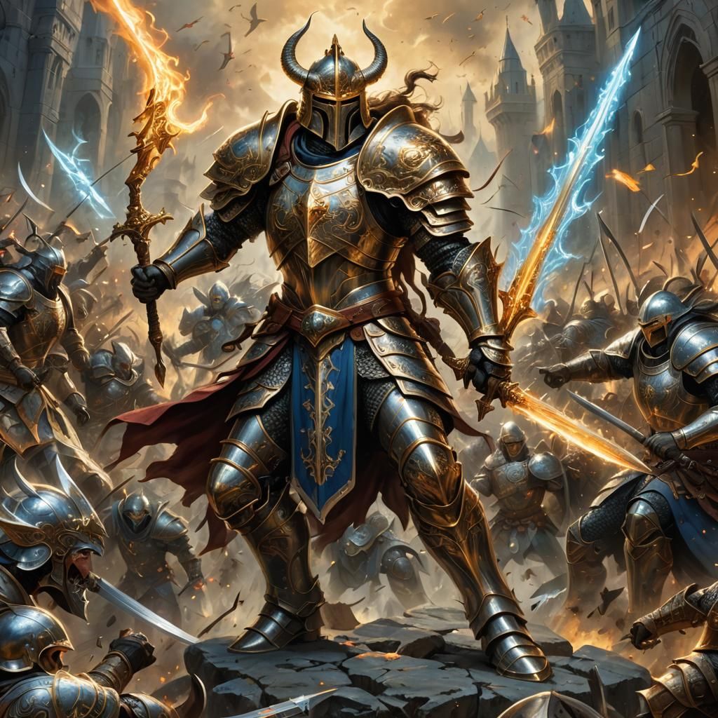 Fantasy Paladin Battles Fierce Mystical Creatures in a Dazzl...