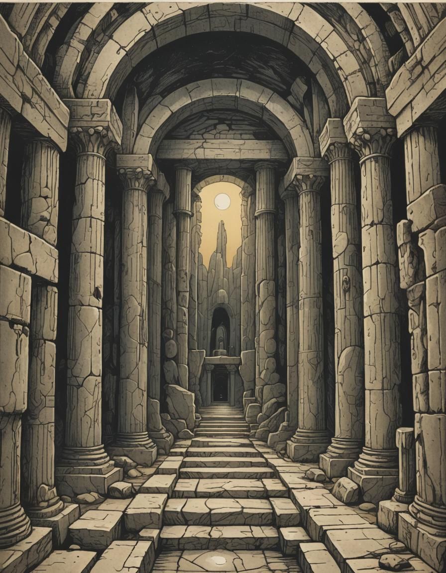 Mysterious Ancient Temple on a Tarot Card