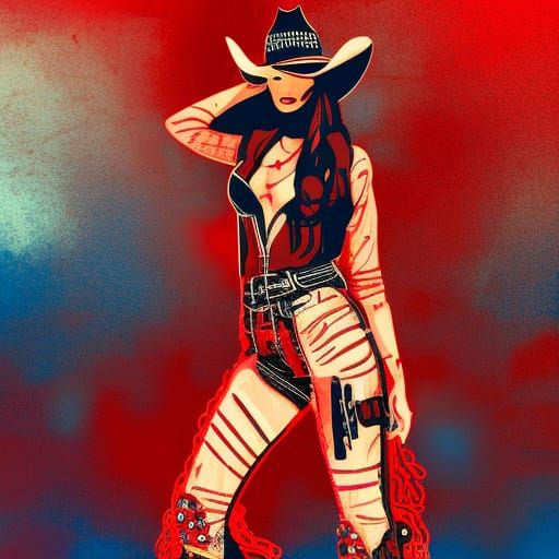Glamorous Neon Space Cowgirl in Pop Art Style