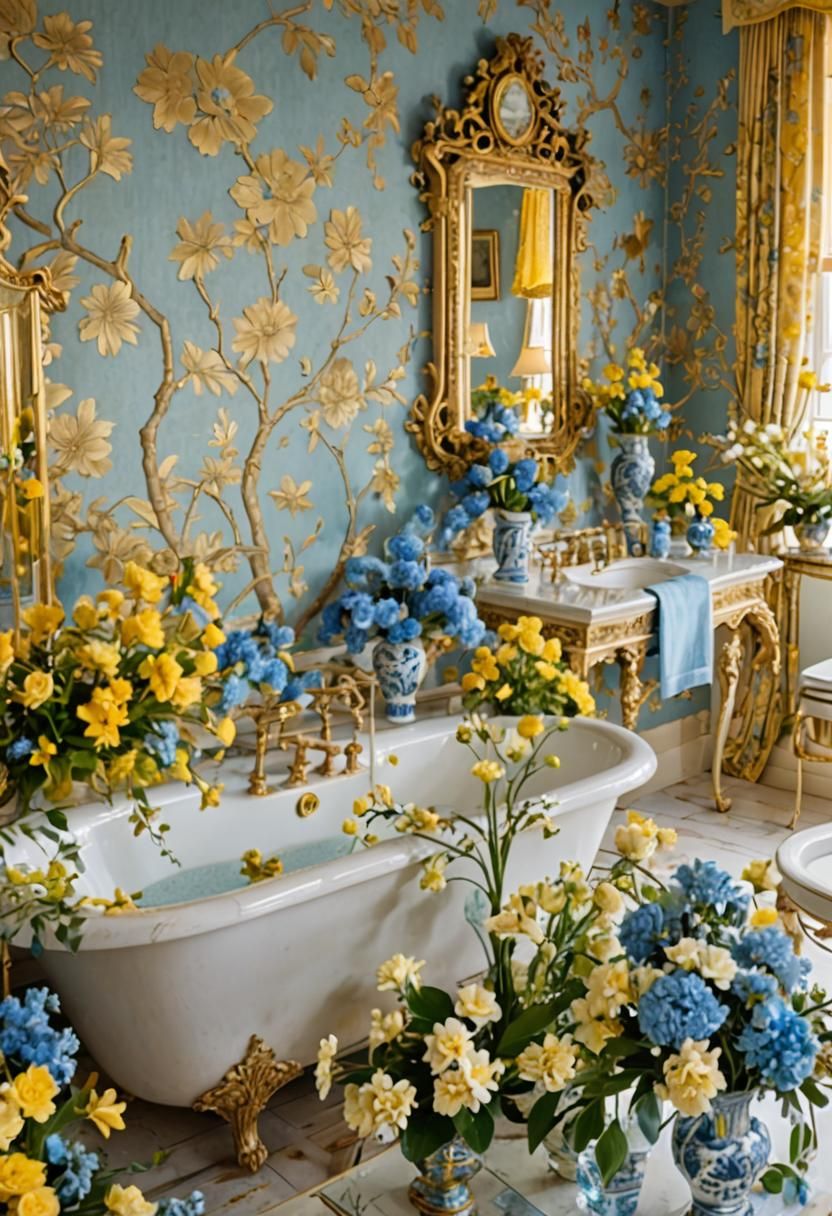 Baroque Masterpiece with Chinoiserie Walls and Golden Accent...
