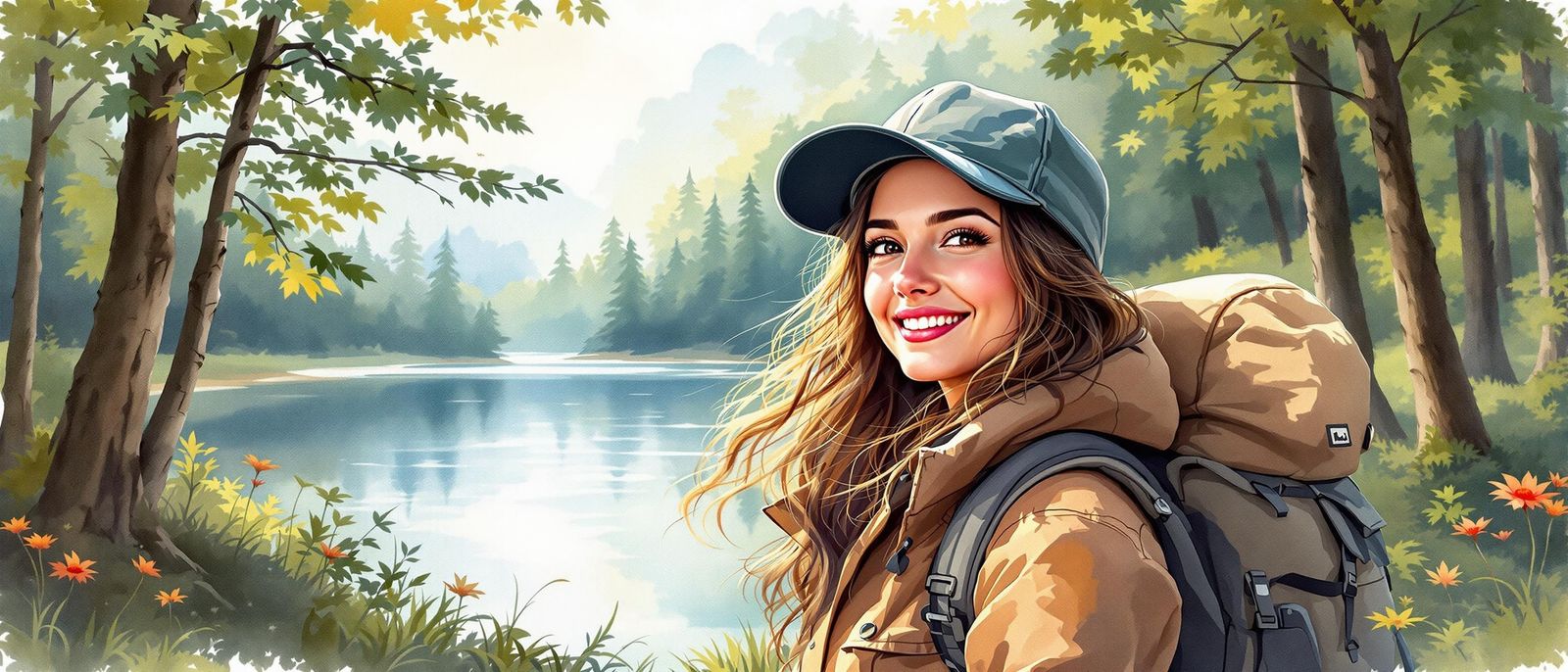 Calm Explorer Portrait in Watercolor Style