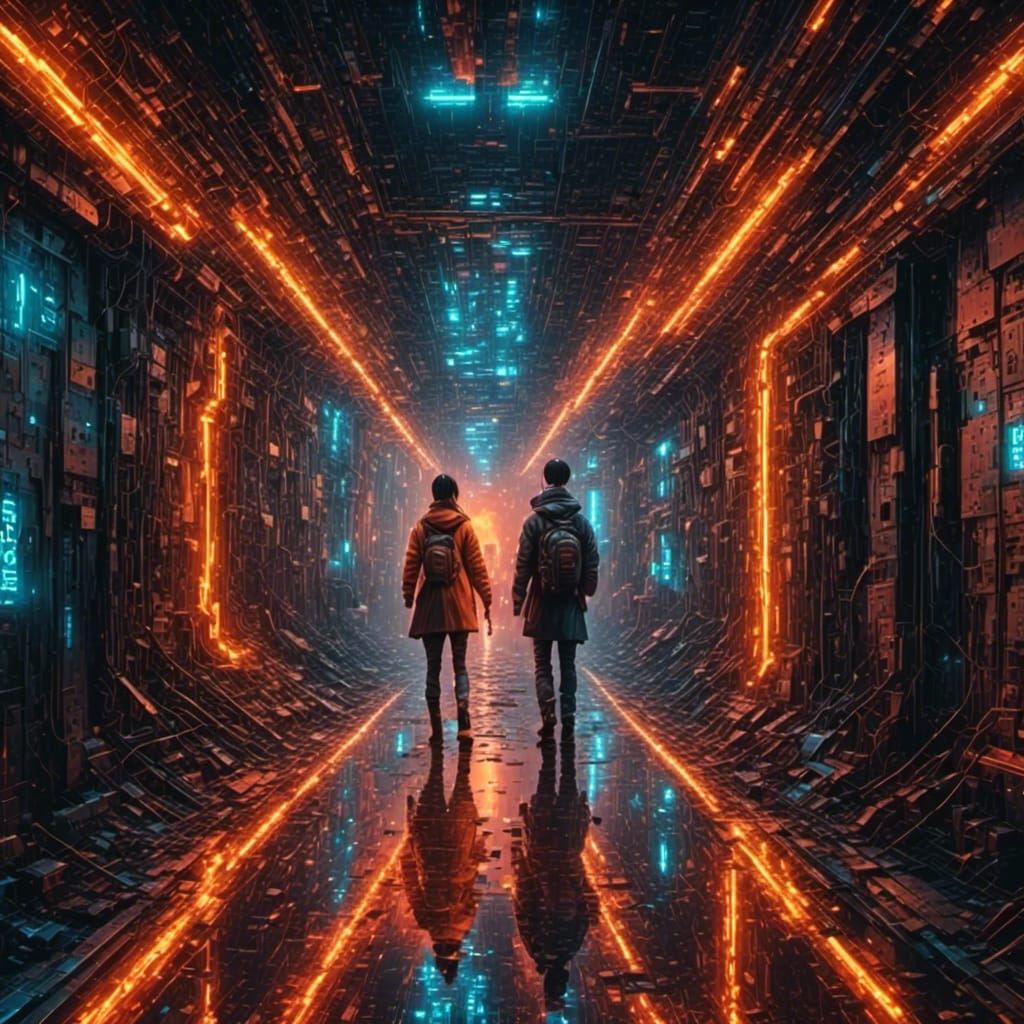 Cyberpunk Android Meets Blazing Flamethrower at Tunnel's End