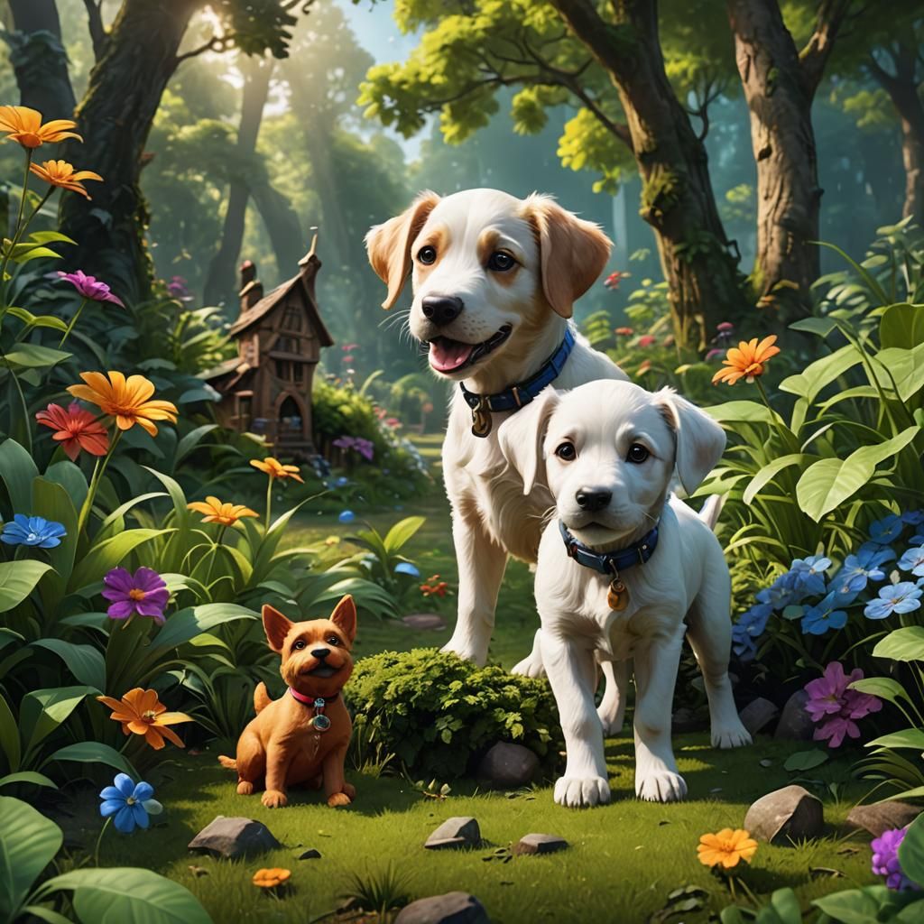 Surreal Puppy Encounter in a Fantastical Landscape