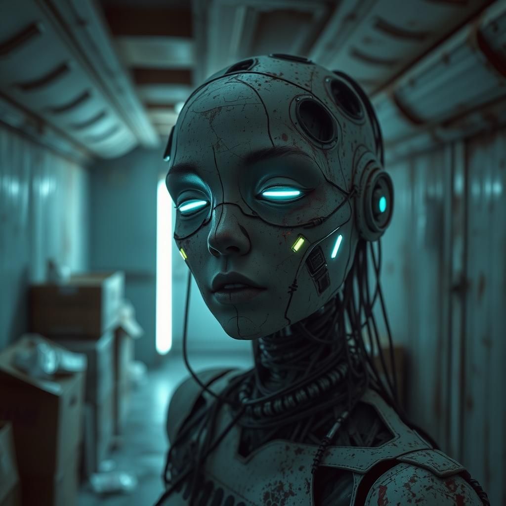 Forgotten Android Woman in a Rusted Walk-in Freezer