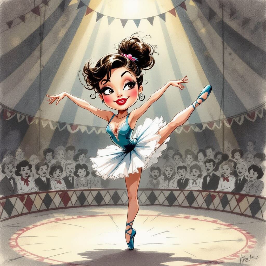 Whimsical Acrobat Caricature in Lively Circus Pencil Sketch