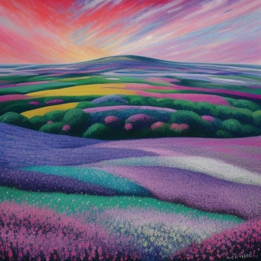 Vibrant Field of Blooming Flowers in a Dreamy Multicolored S...