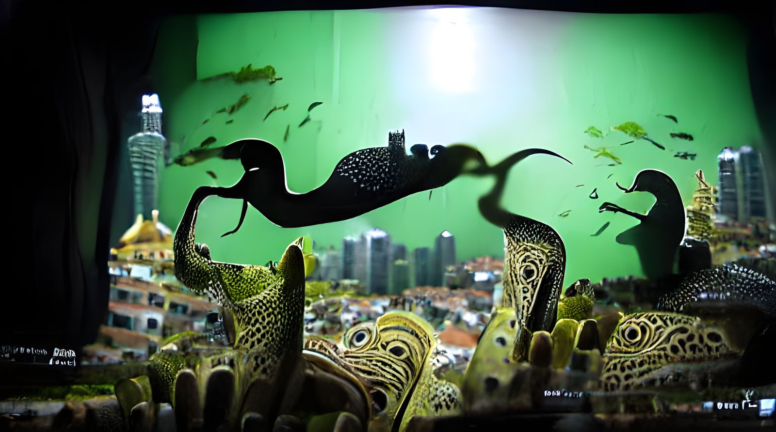 Surreal Eel Emerges from Urban Depths in Shadow Puppet Style