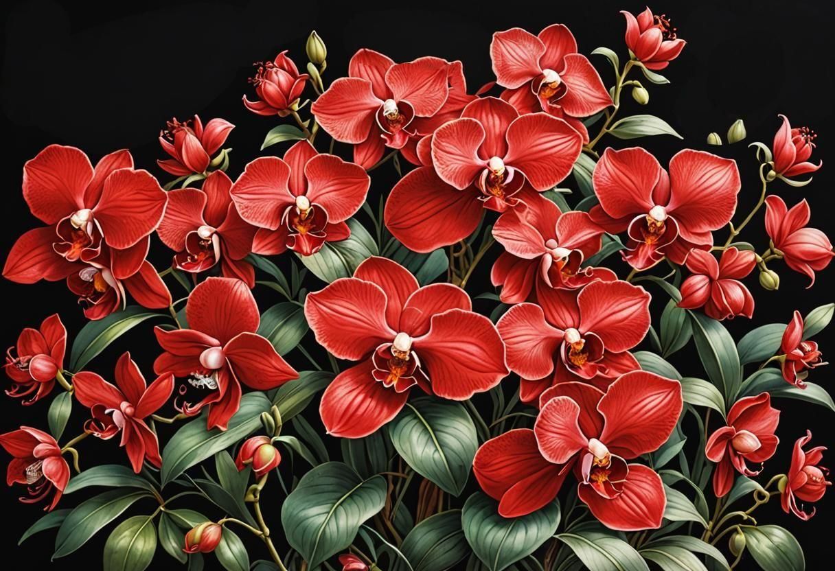 A Delicate Red Orchid in Blossom