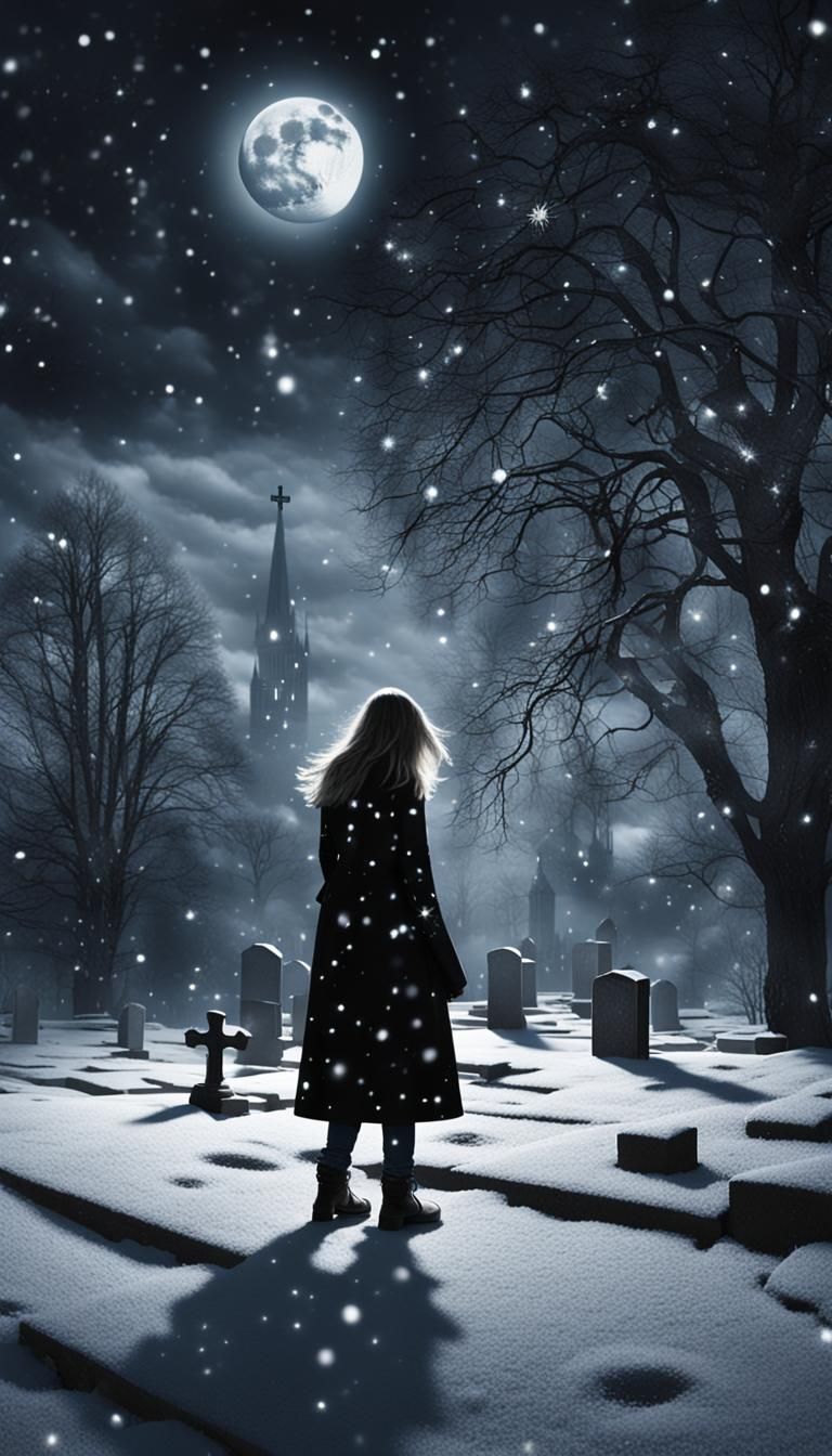 Snowy Night Walk in Churchyard