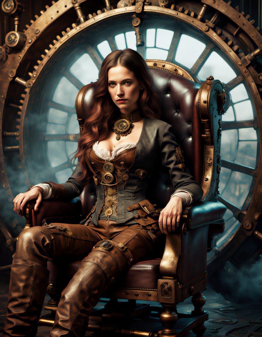 Steampunk Mona Lisa in Luxurious Leather Study