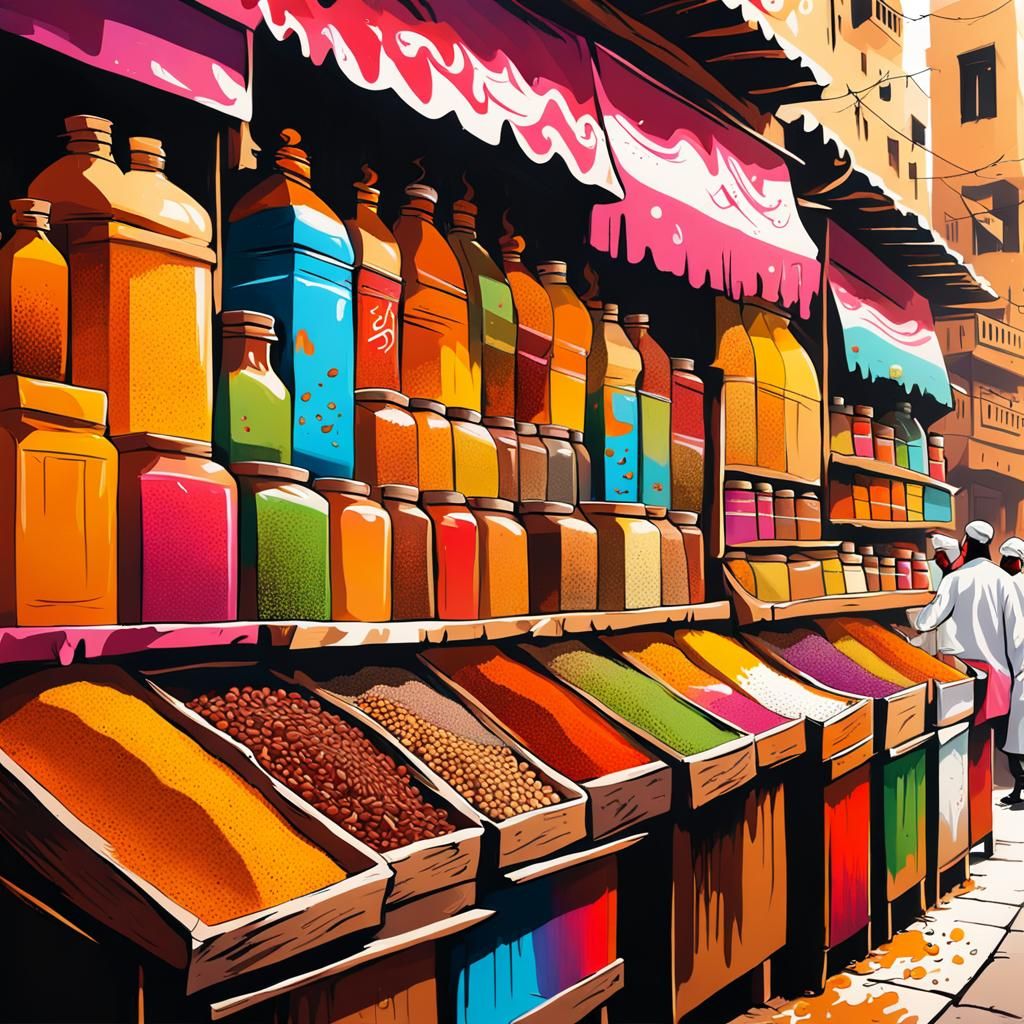 Vibrant Arabian Marketplace in Graffiti Style