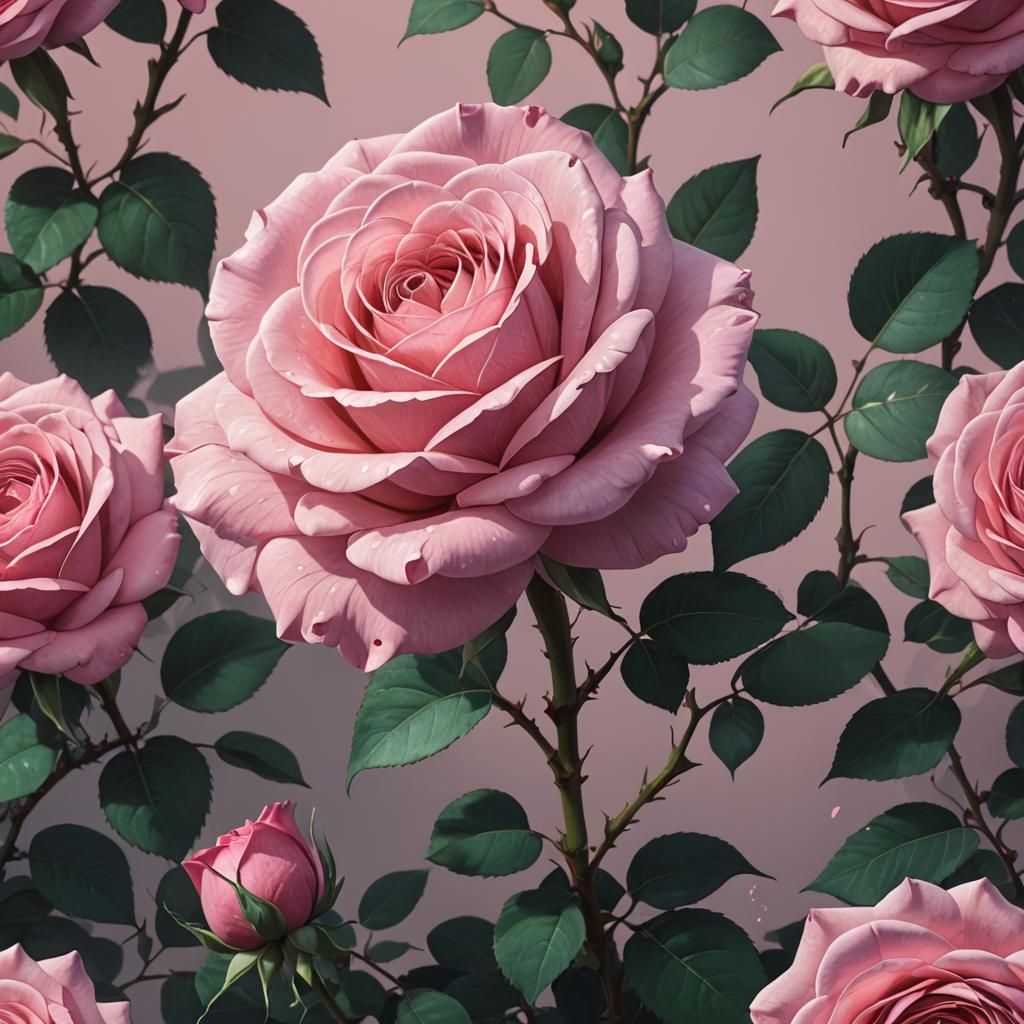 Vibrant Pink Rose Blooms in Anime Cinematic Style