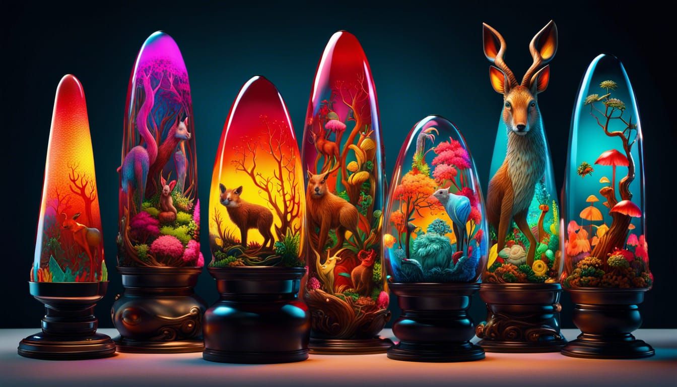 Fantasy Lava Lamp Masterpiece with Realistic Forest Animals
