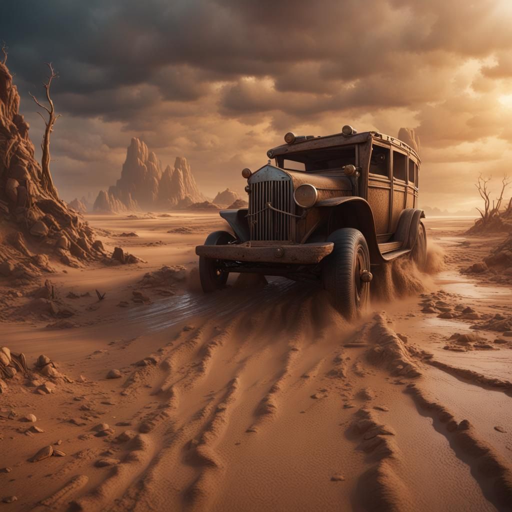 Fantastical Sinking Cityscape in Vivid Colors