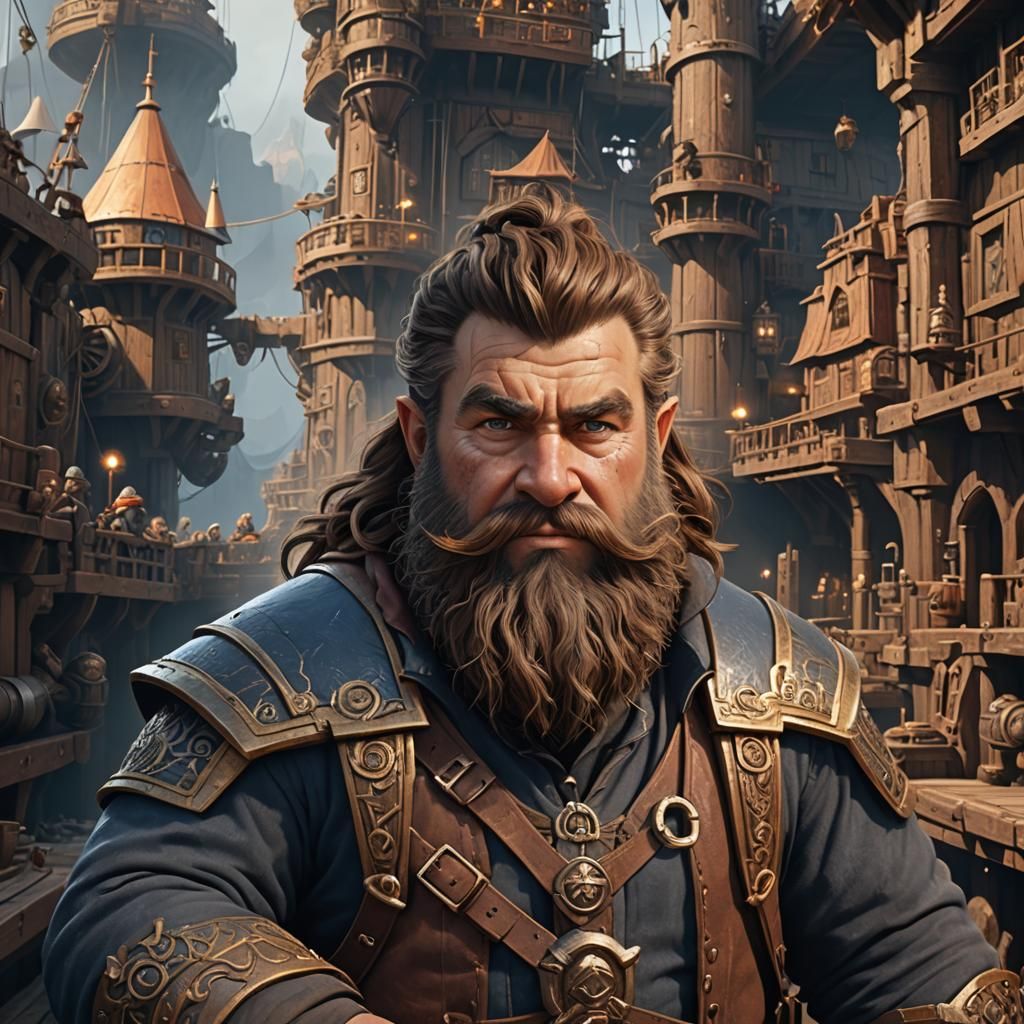 Fantastical Dwarf Shipbuilder in Deep, Detailed Fantasy Worl...