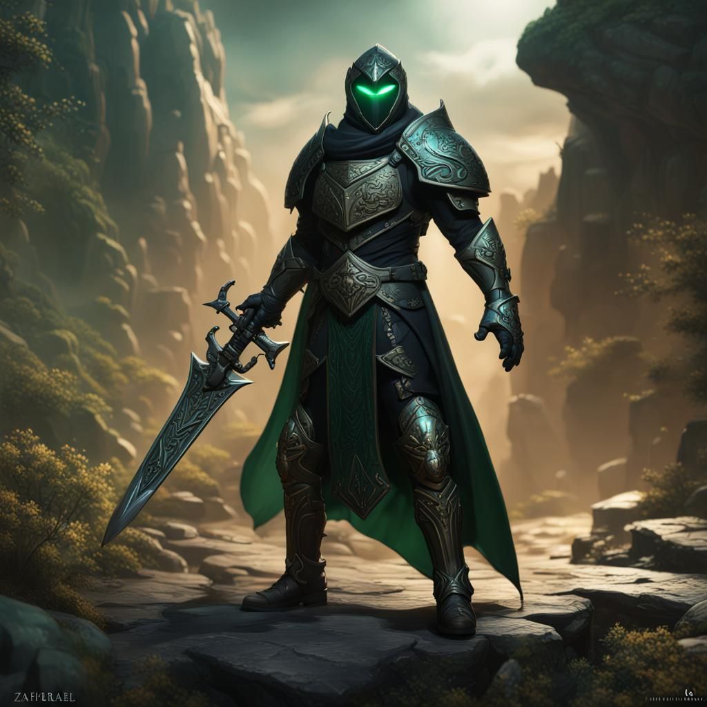 Dark Fantasy Warrior with Shadow Spear and Armor