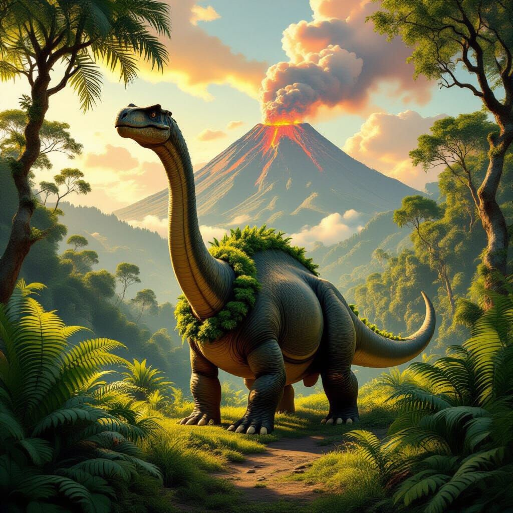 Brontosaurus in Prehistoric Valley: Matte Painting