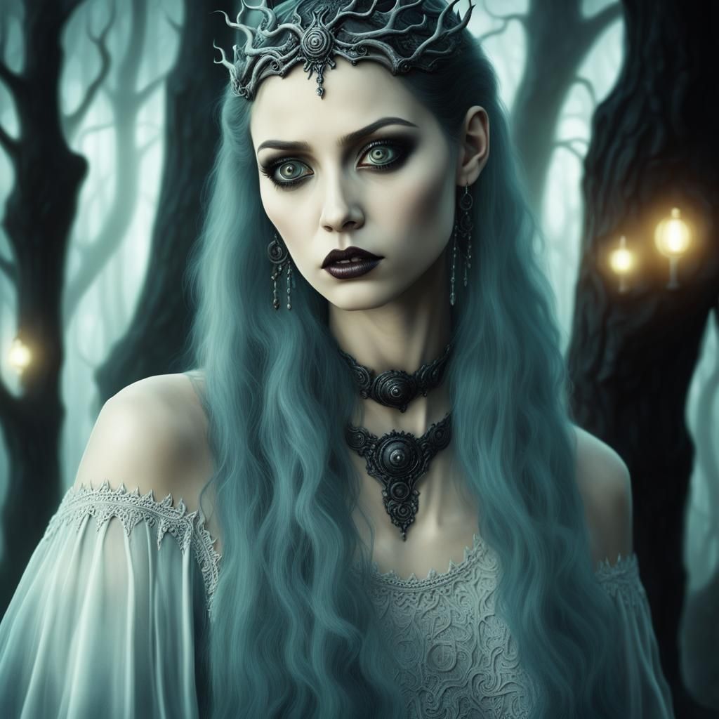 Eerie Haunted Forest: Gothic Midnight Digital Painting