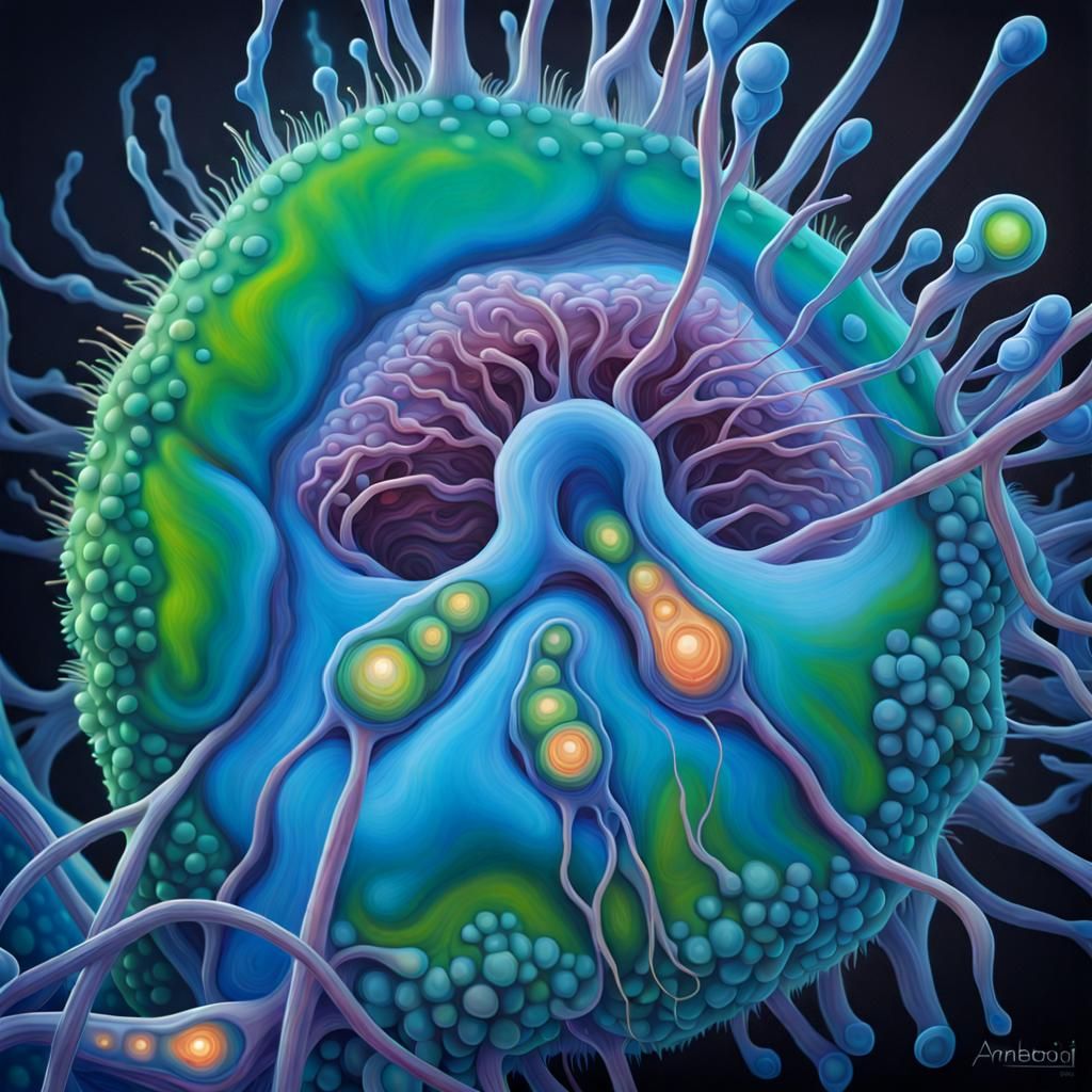 Bioluminescent Ameboid Microorganism in Vivid Realistic Oil...