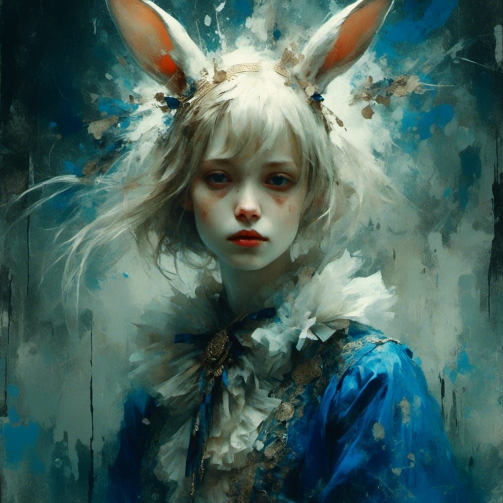 Royal Blue Rabbit in a Whimsical Fairytale Scene