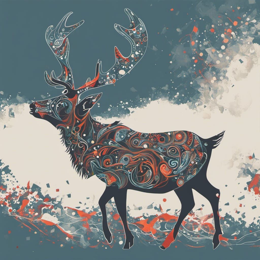 Reindeer in Vibrant Abstract Art