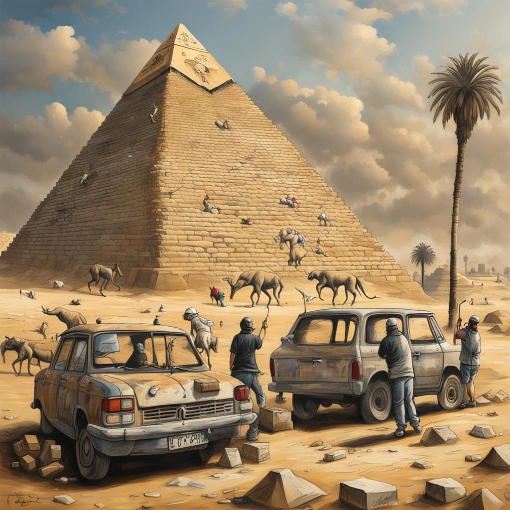 Giza Pyramid Street Art in Hyperrealistic Banksy Style